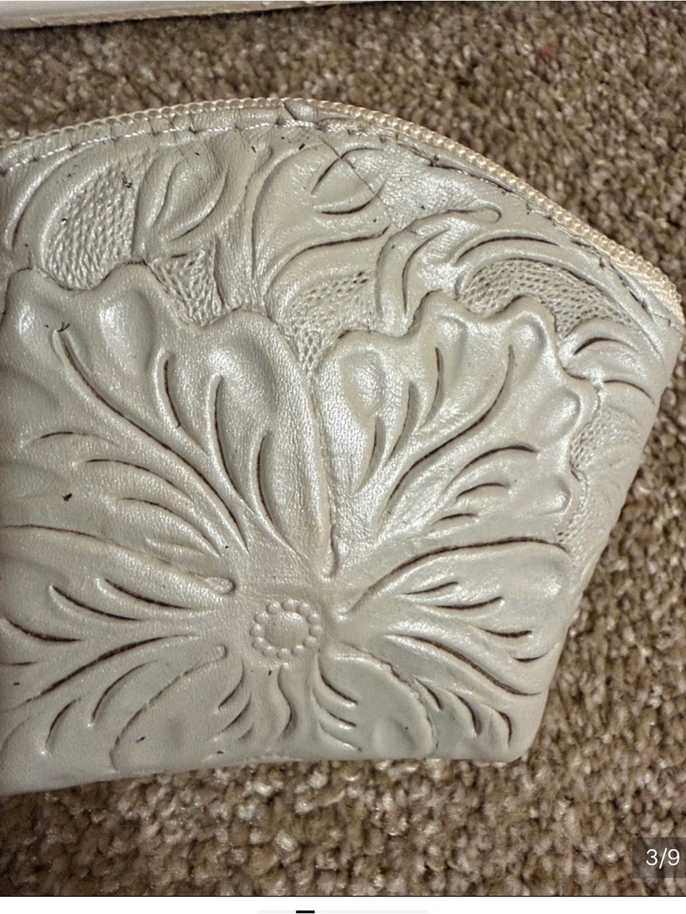 Cream/Off white Tooled Leather coin purse